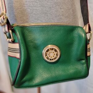 Tanseefly Green Leather Crossbody Bag Purse Crystal logo Preppy Academia Classic